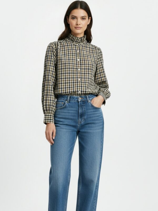 Camisa Estela cuadros vichy marrón y azul