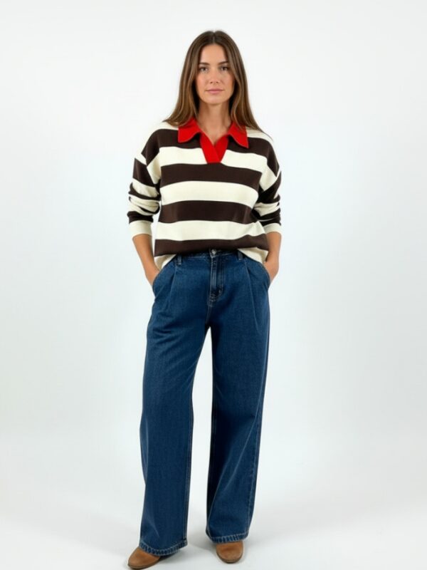 Jersey Ingrid rayas cuello rojo